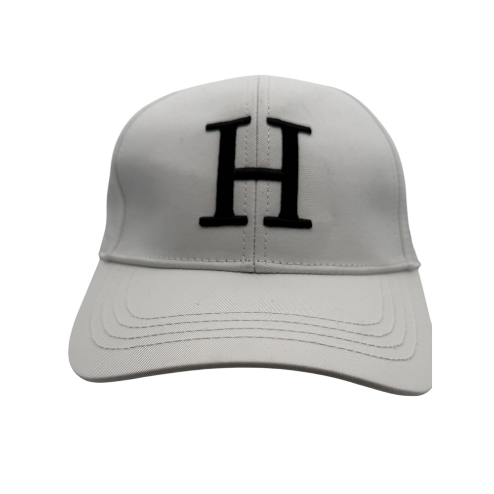 Hermes White Cotton H Logo Baseball Cap Adjustable Hat Black Embroidery France